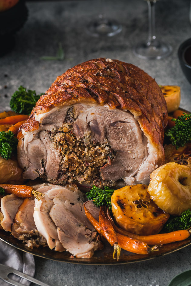 Murray Valley Roast Pork With Quinoa & Fig Stuffing & Caramelized Roast Apples & Cider Jus {DF & GF} - The Whimsical Wife